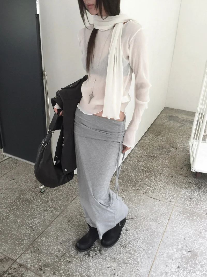 Nweol Pleated Long Sleeve Top with Scarf Set