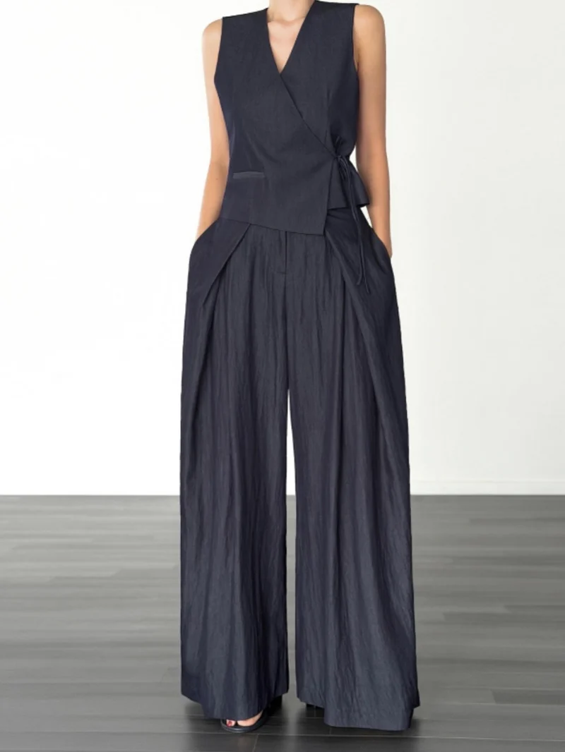 Vivel High Waist Deep Pleat Wide Leg Pants