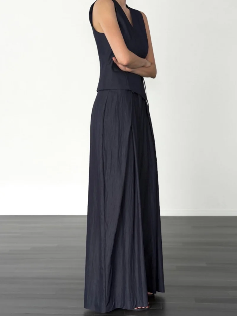 Vivel High Waist Deep Pleat Wide Leg Pants