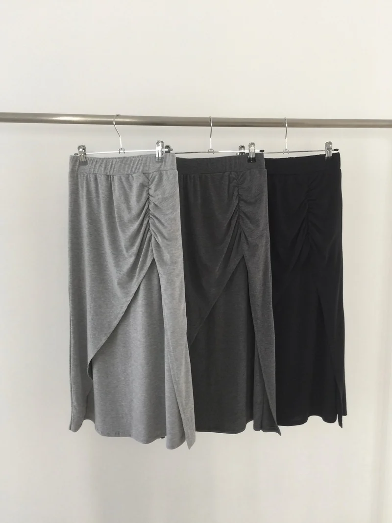 (2Pack) Nweol Side Ruched Maxi Skirt with Contrast Waistband