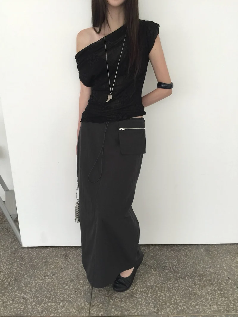 Nweol Low Rise Zip Pocket Maxi Skirt