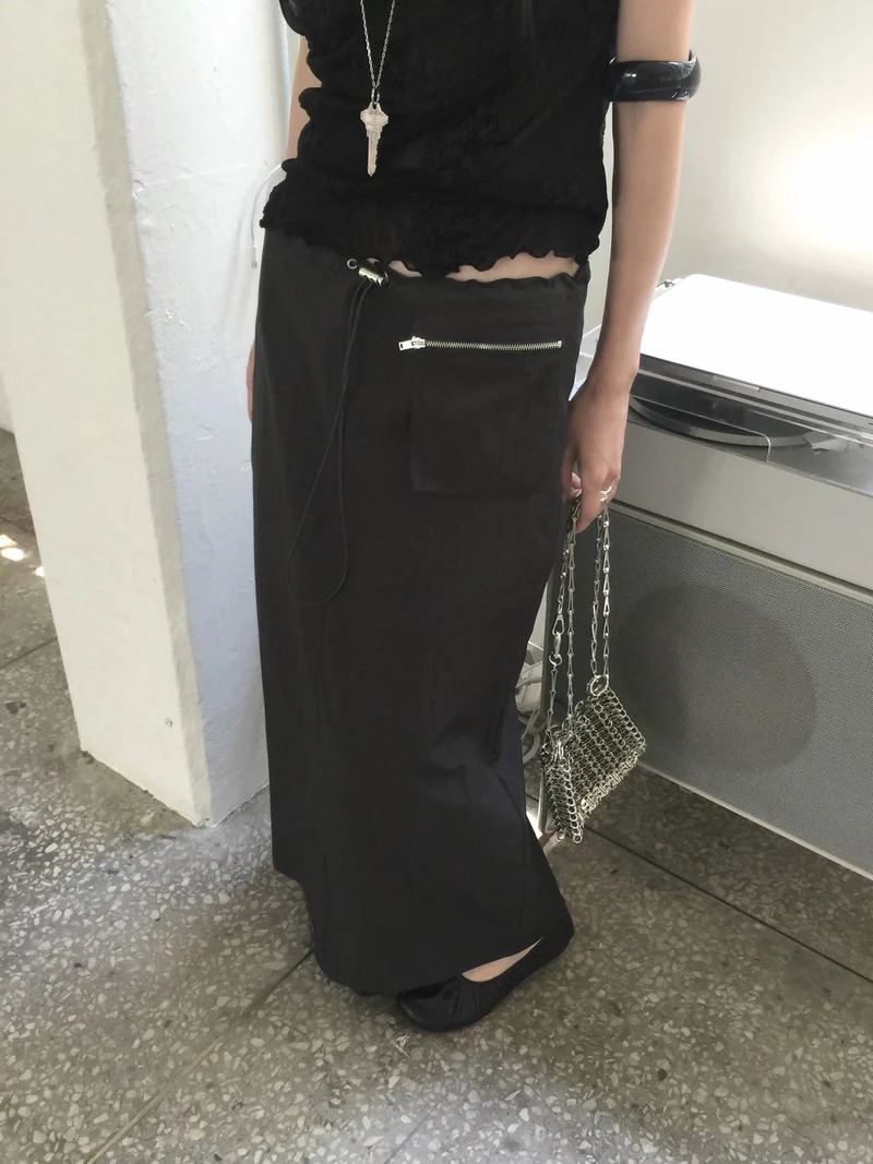 Nweol Low Rise Zip Pocket Maxi Skirt