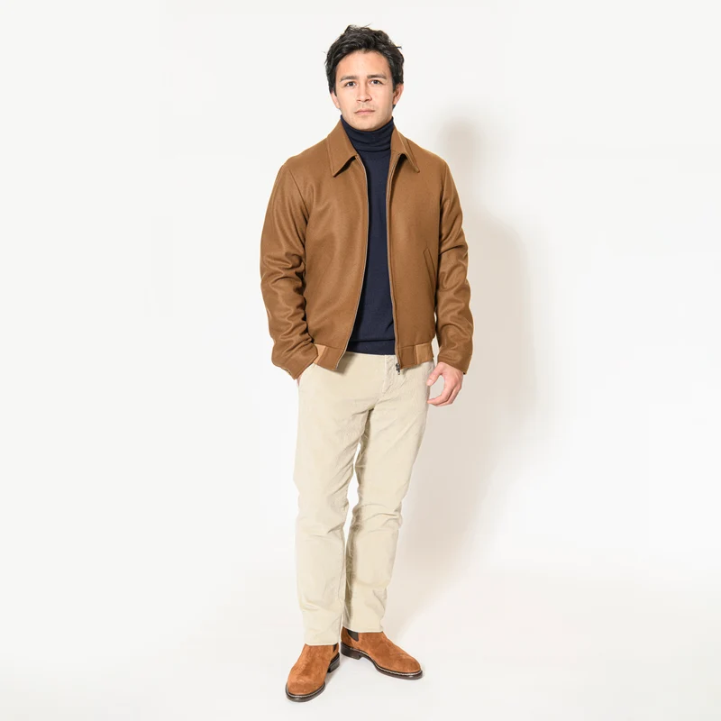 Le Blouson Teddy "Jimmy" Camel Col Chemise à Bords Côtes