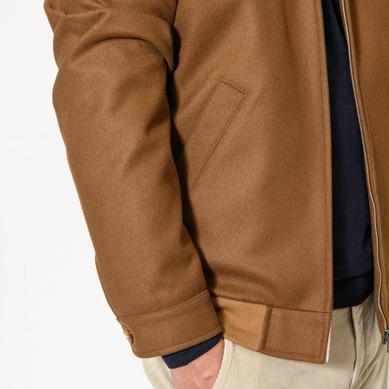 Le Blouson Teddy "Jimmy" Camel Col Chemise à Bords Côtes