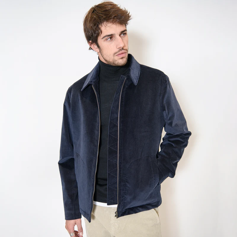 BLOUSON MARIO MATELASSÉ EN GROS VELOURS BLEU MARINE
