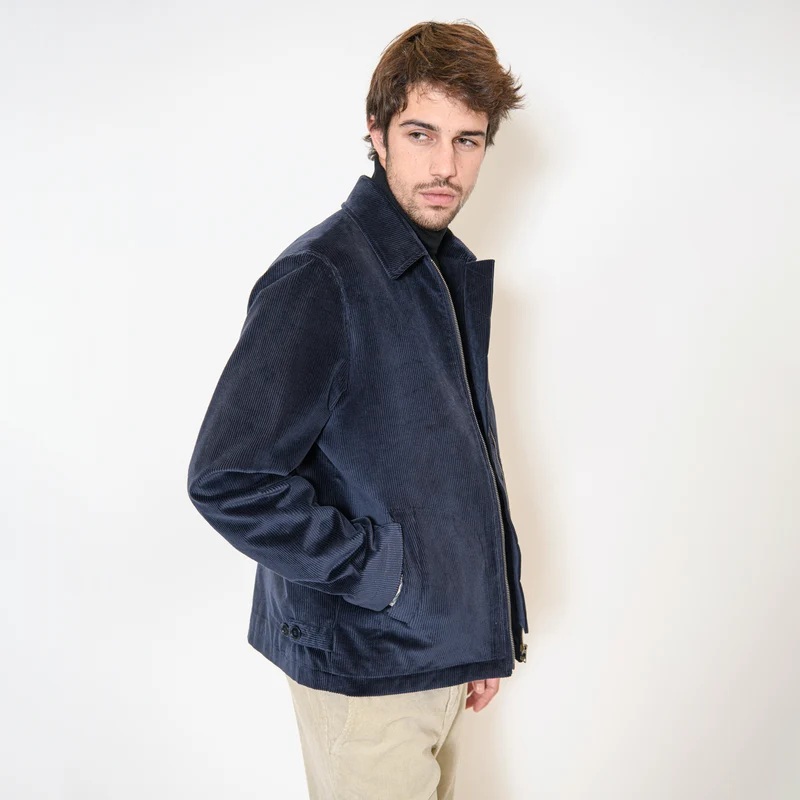 BLOUSON MARIO MATELASSÉ EN GROS VELOURS BLEU MARINE