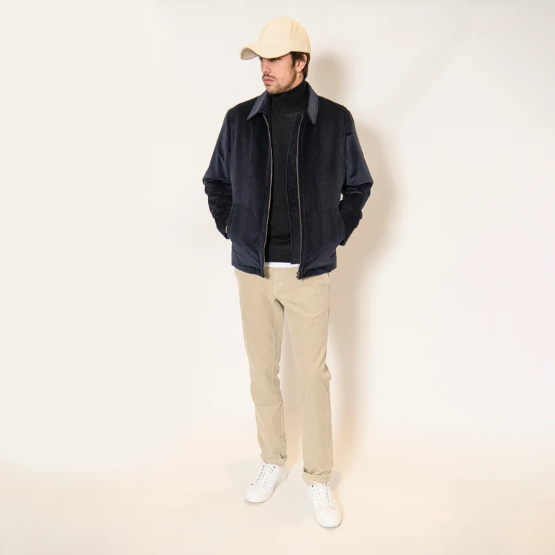 BLOUSON MARIO MATELASSÉ EN GROS VELOURS BLEU MARINE