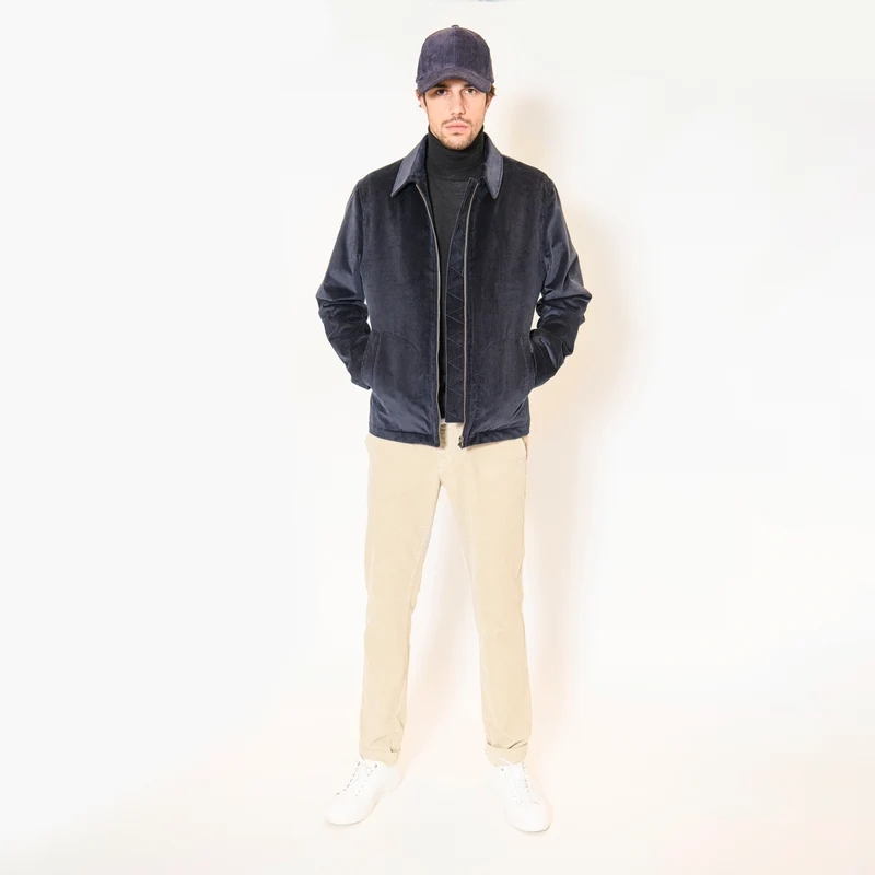 BLOUSON MARIO MATELASSÉ EN GROS VELOURS BLEU MARINE