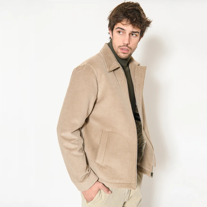 BLOUSON MARIO MATELASSÉ EN GROS VELOURS BEIGE
