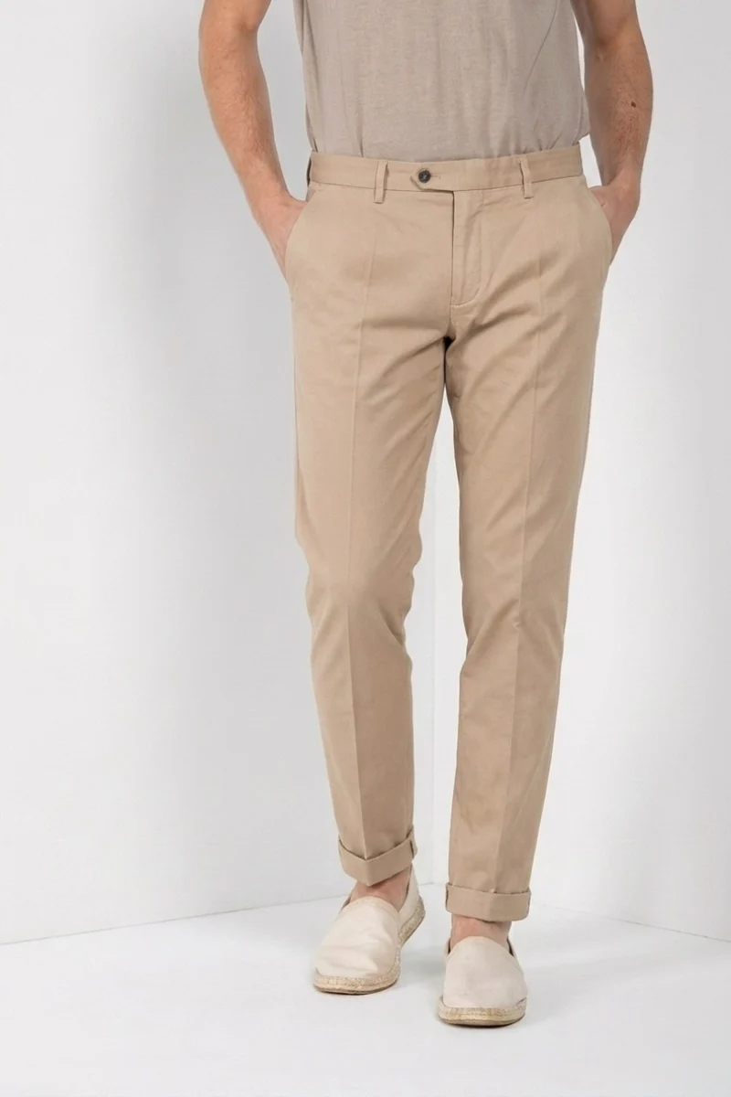 Torino City pantalon chino homme en satin de coton et soie slim fit