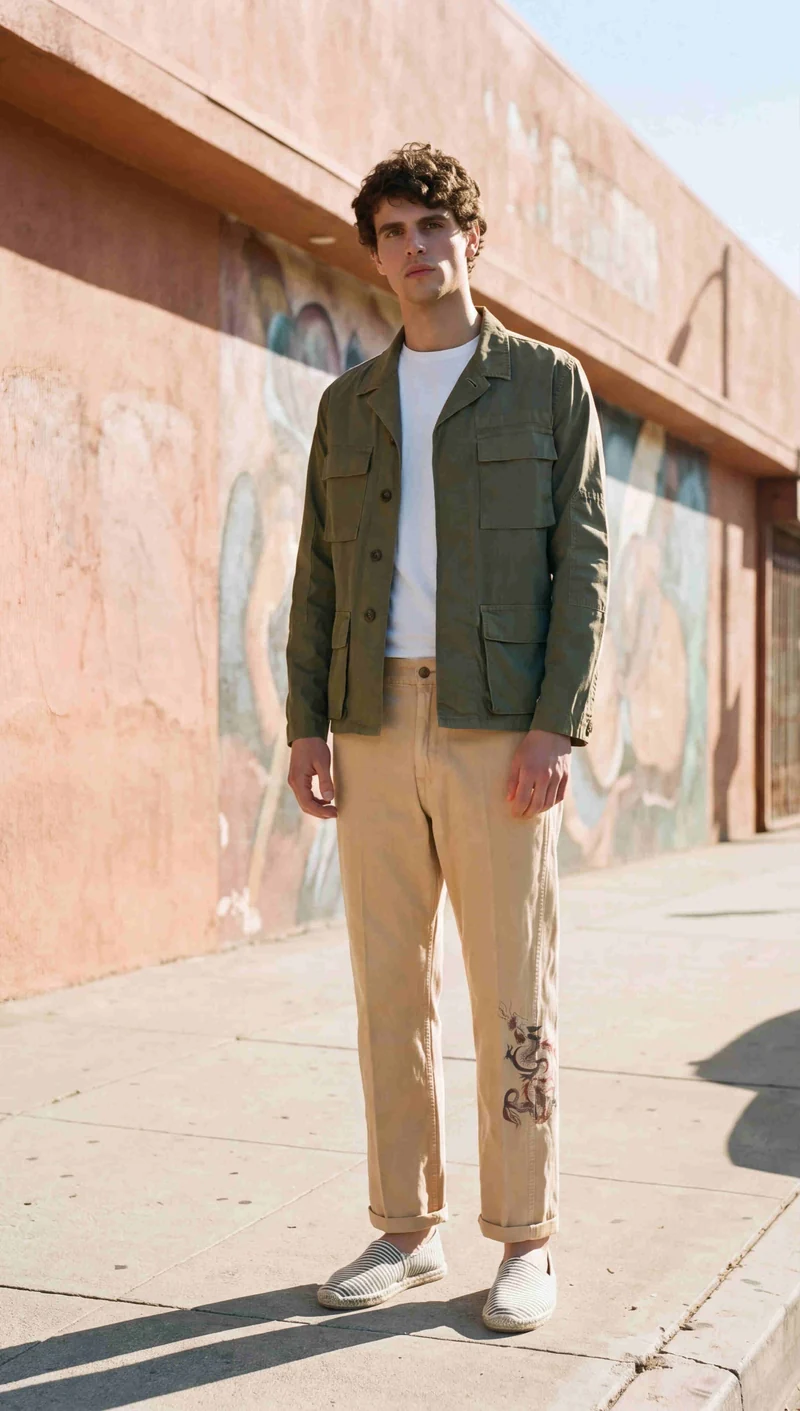 Denver M74 pantalon cargo homme en panama flammé relaxed fit