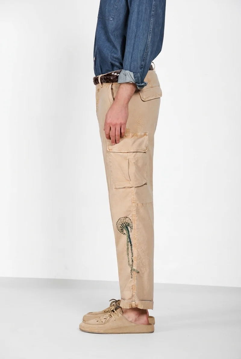 Chile M74 pantalon cargo homme en panama flammé relaxed fit ①