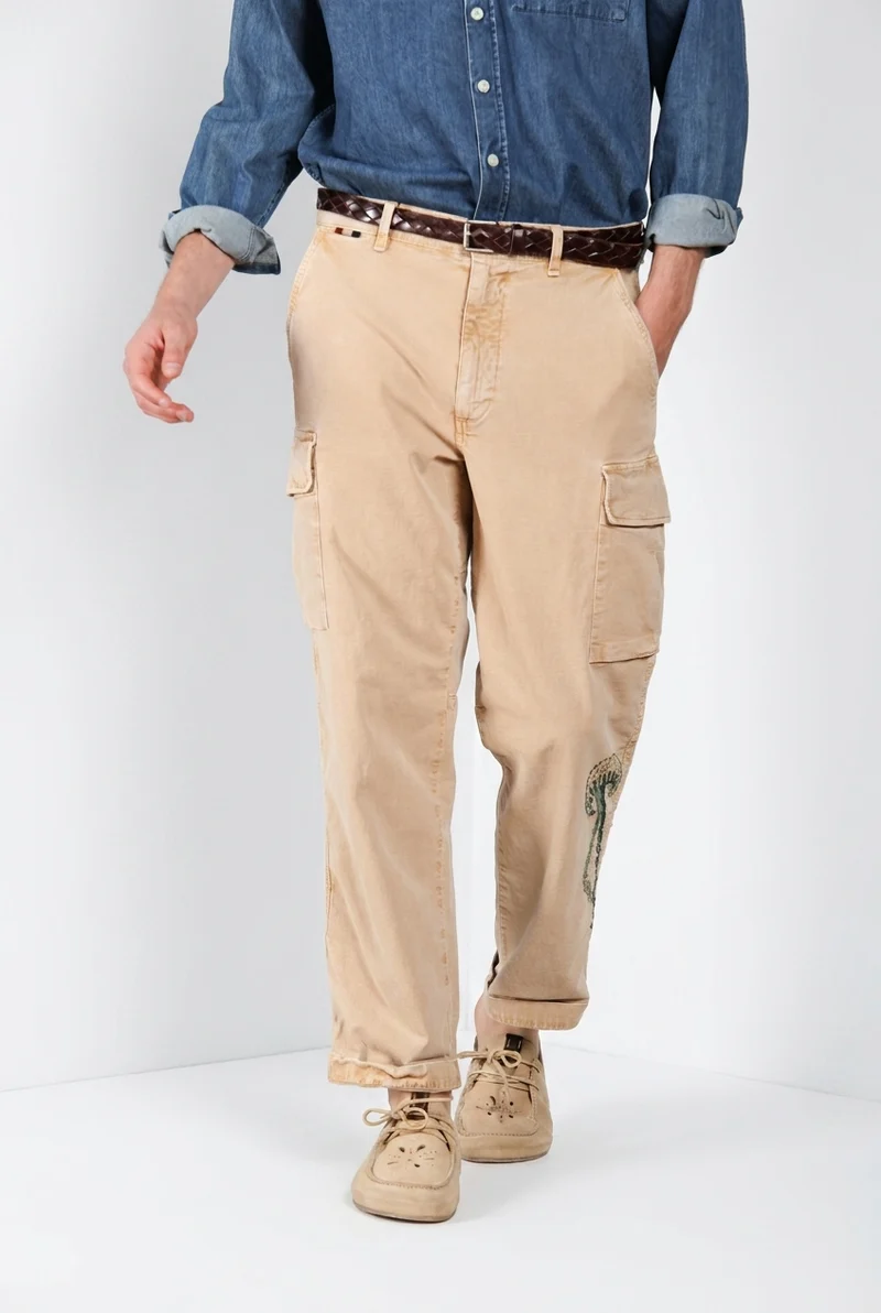 Chile M74 pantalon cargo homme en panama flammé relaxed fit ①
