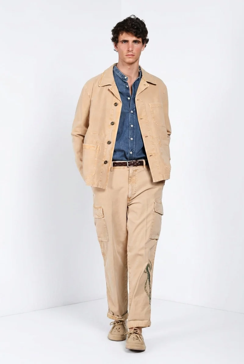 Chile M74 pantalon cargo homme en panama flammé relaxed fit ①