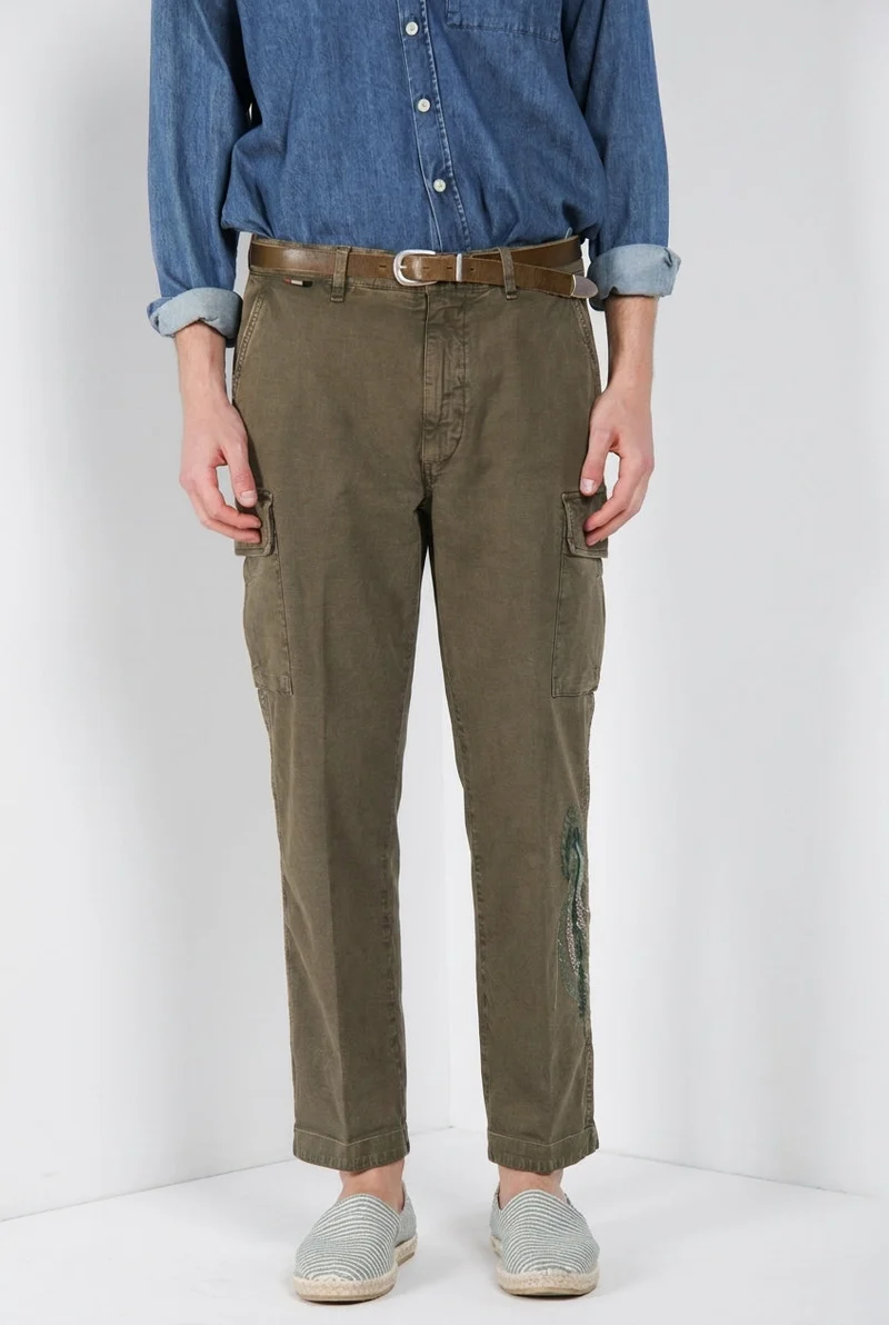 Chile M74 pantalon cargo homme en panama flammé relaxed fit ①