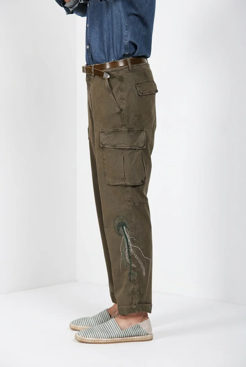 Chile M74 pantalon cargo homme en panama flammé relaxed fit ①