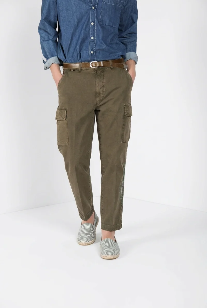 Chile M74 pantalon cargo homme en panama flammé relaxed fit ①