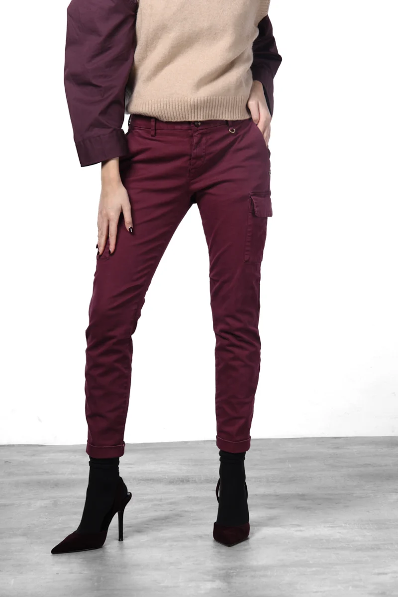 Chile City pantalon cargo femme en satin slim fit
