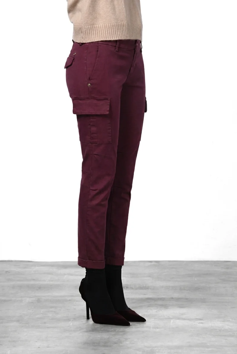 Chile City pantalon cargo femme en satin slim fit