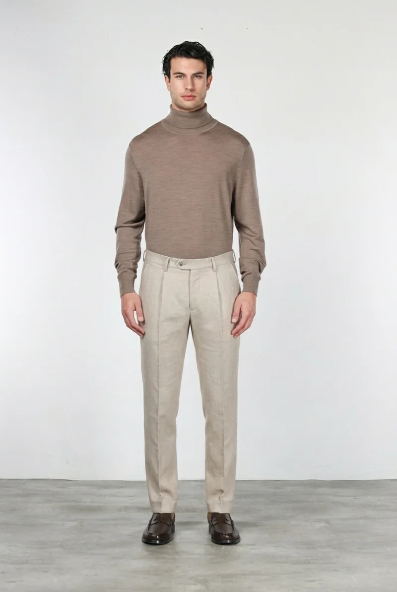Torino City 1 Pinces pantalon chino homme à armure diagonale teint fil slim fit