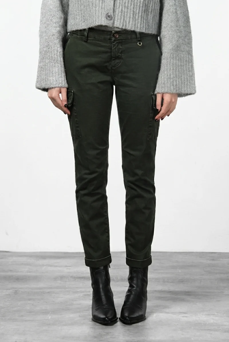 Chile City pantalon cargo femme en satin slim fit