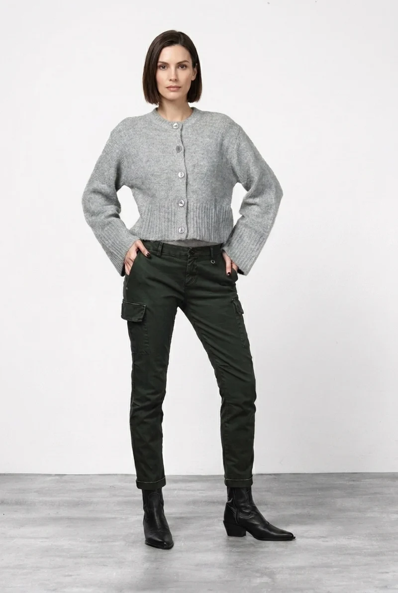 Chile City pantalon cargo femme en satin slim fit