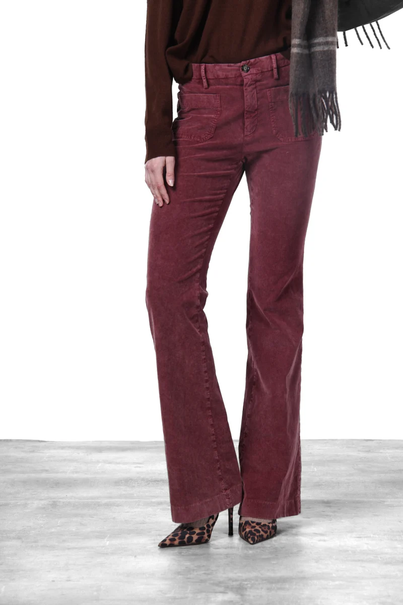 New York Flare pantalon chino femme en velours 1000 raies slim fit