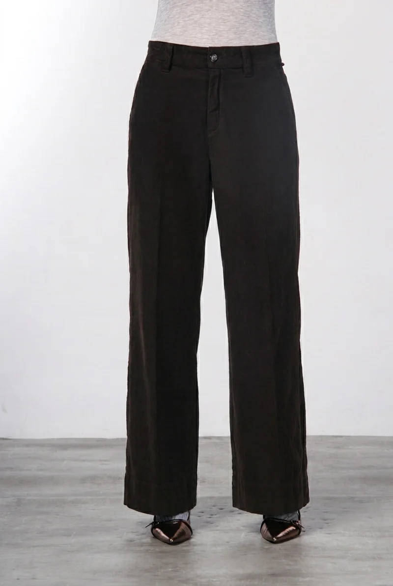 Pantalon chino New York Wide femme en velours côtelé 500 raies, wide leg