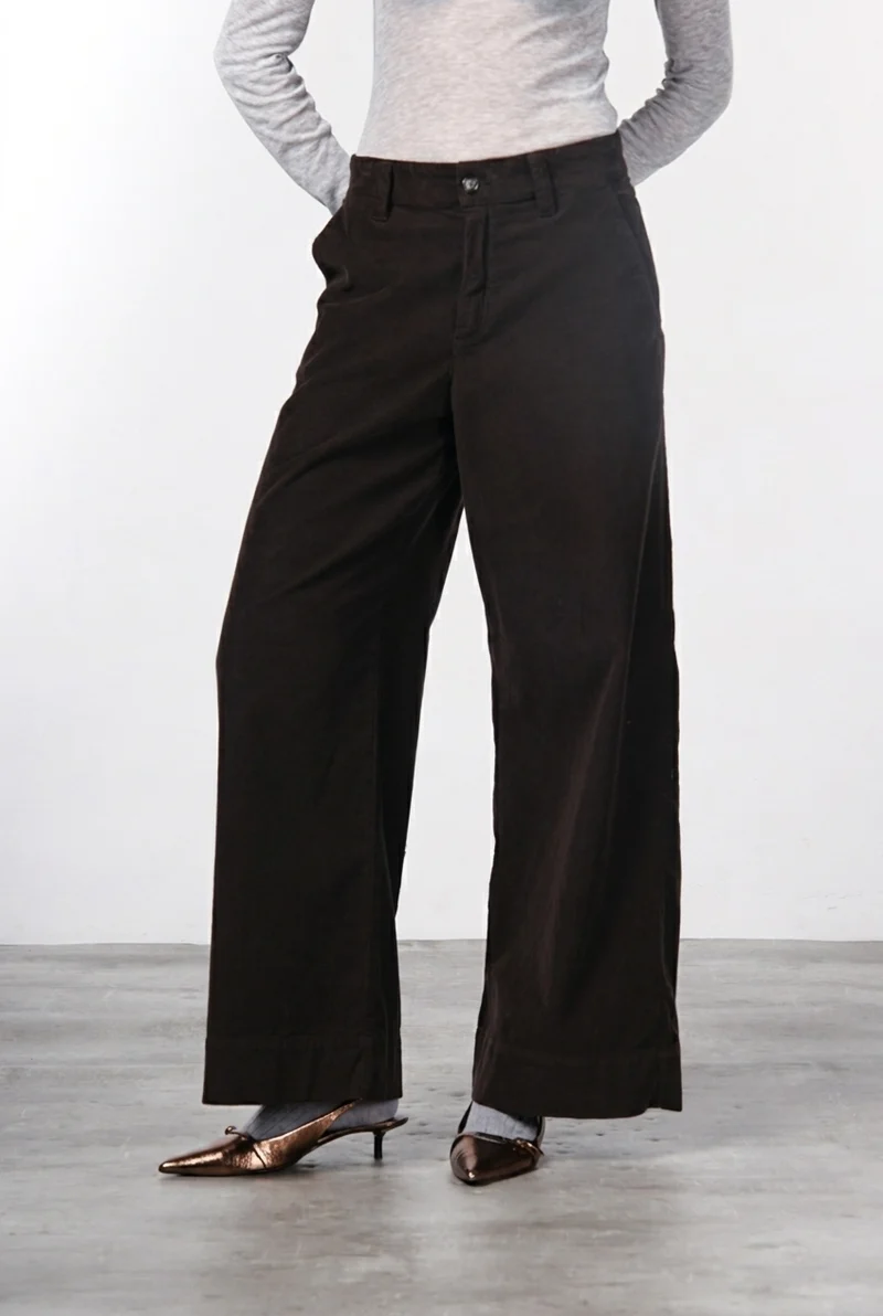 Pantalon chino New York Wide femme en velours côtelé 500 raies, wide leg