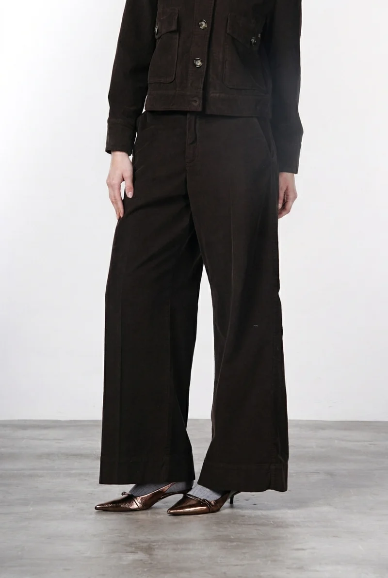 Pantalon chino New York Wide femme en velours côtelé 500 raies, wide leg