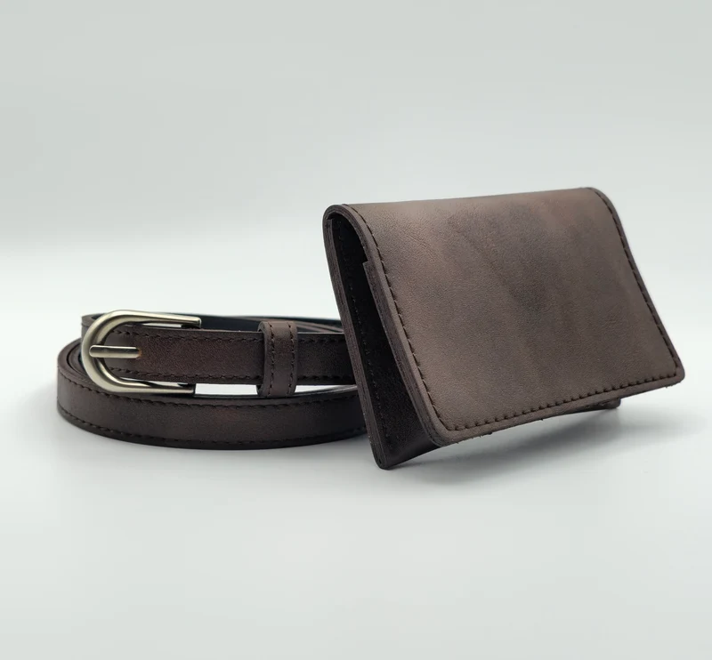 Leatherline Faux Leather Belt Bag Set with Flap Pouch—