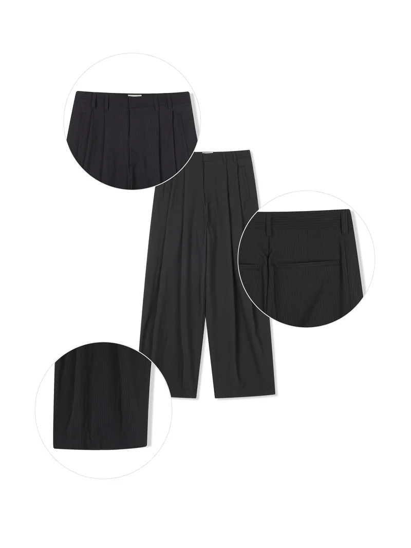 Act Pinstripe Double Pleat Wide Pants (Unisex)