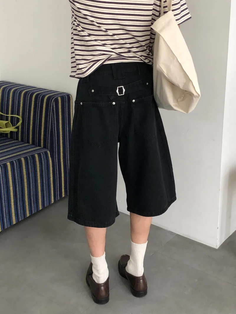 Veil Buckle Detail Bermuda Denim Shorts