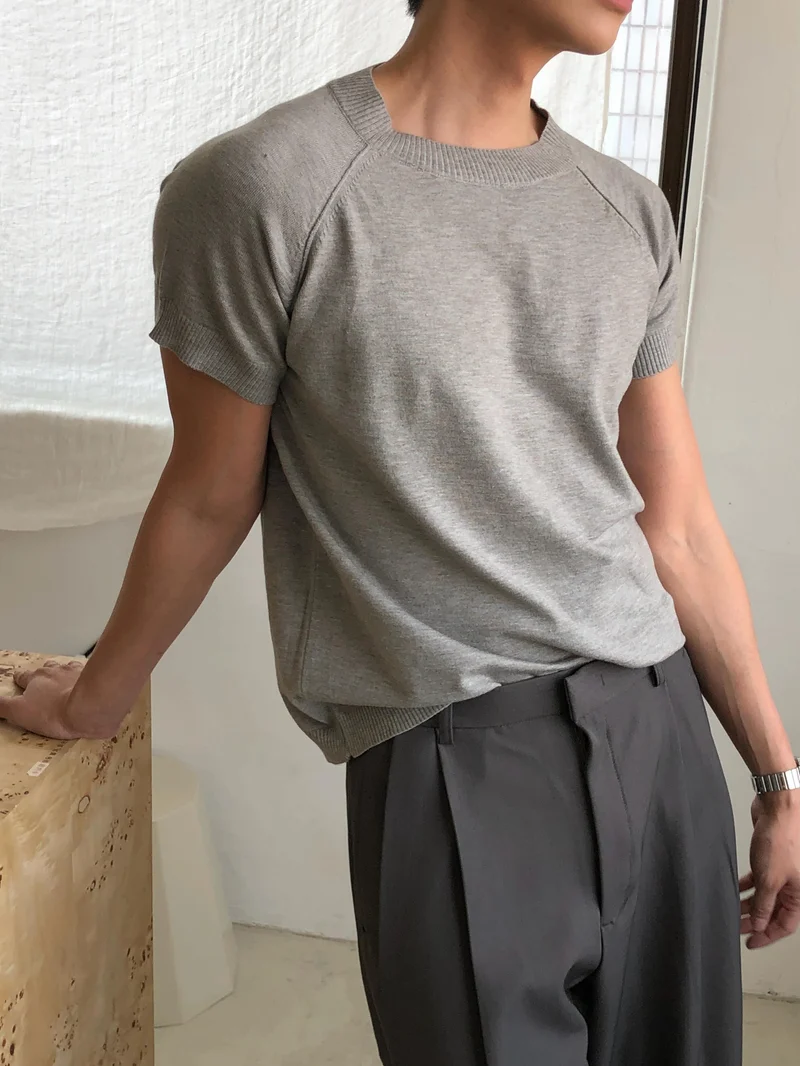 (2Pack) Veil Raglan Sleeve Crew Neck Knit Tee