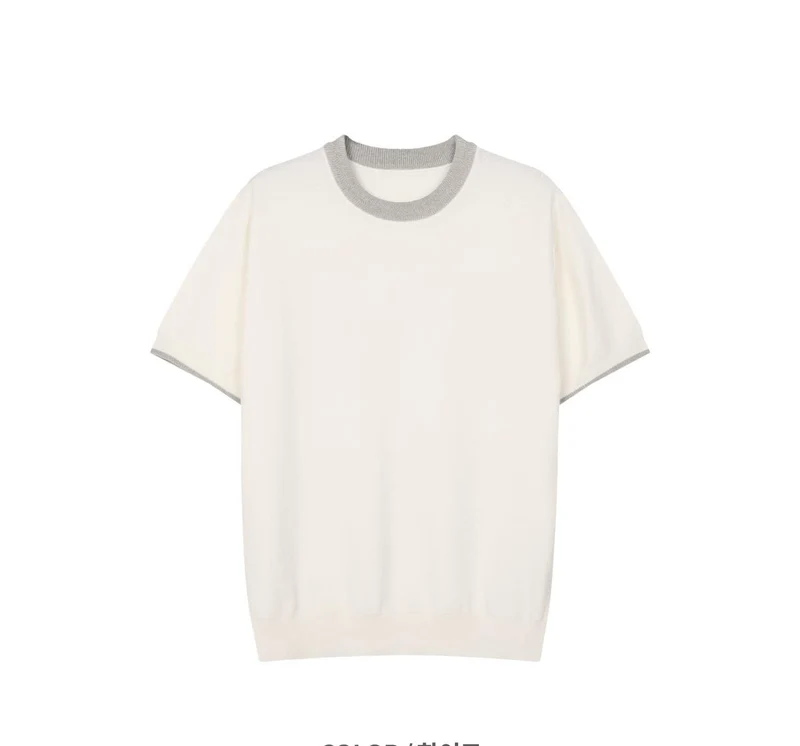 (2Pack) Veil Contrast Trim Crew Neck Knit Tee