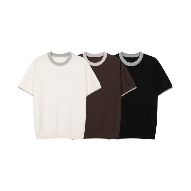 (2Pack) Veil Contrast Trim Crew Neck Knit Tee