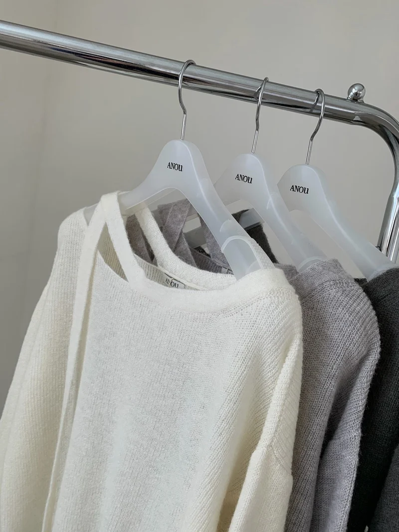Anou Off-Shoulder Strap Cutout Loose Fit Long Sleeve Knit Top