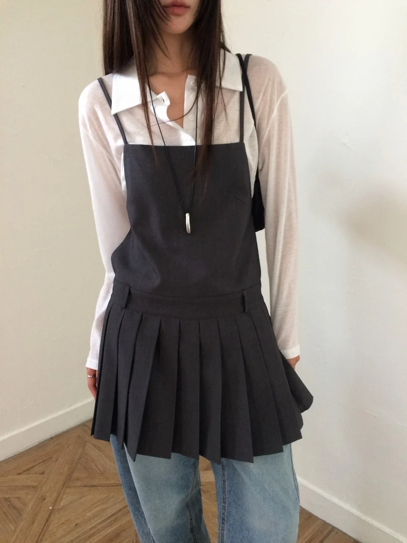 Anou Pleated Hem Mini Slip Dress with Back Strap Detail