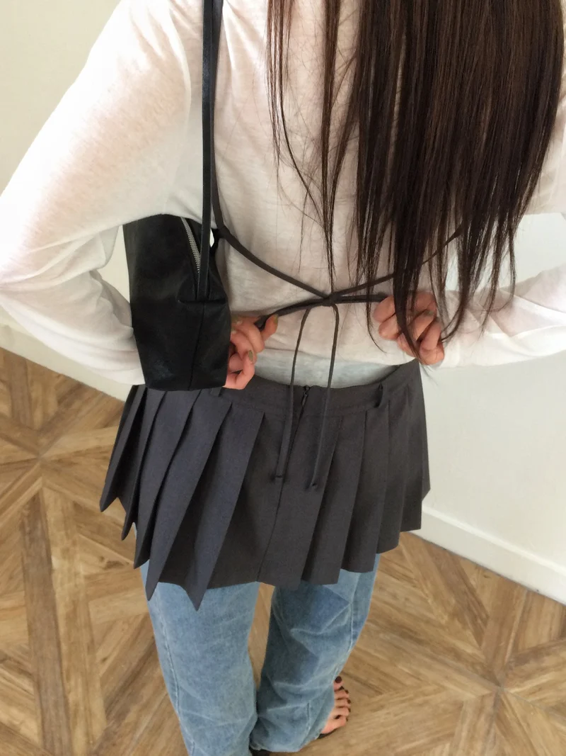 Anou Pleated Hem Mini Slip Dress with Back Strap Detail