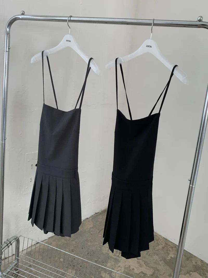 Anou Pleated Hem Mini Slip Dress with Back Strap Detail