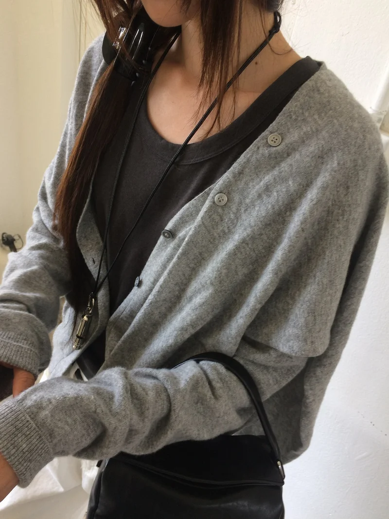 Anou V-Neck Button Knit Cardigan with Set Scarf