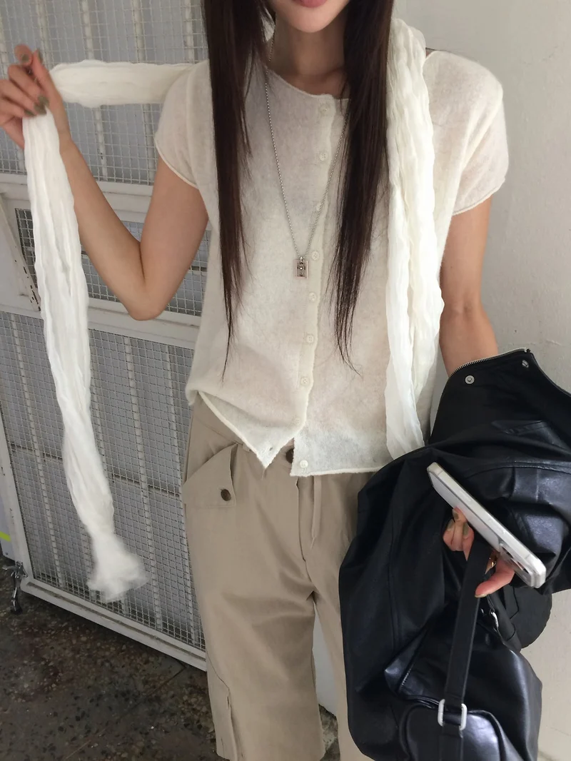 Anou Front Button Cropped Cap Sleeve Knit Vest