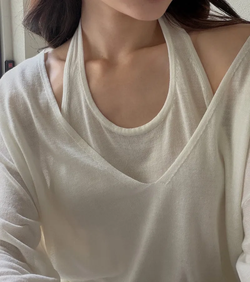 Dressroom V-Neck Layered Look Long Sleeve Knit Top