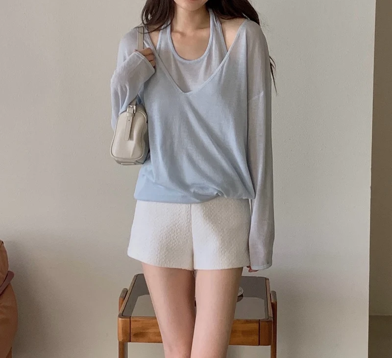 Dressroom V-Neck Layered Look Long Sleeve Knit Top