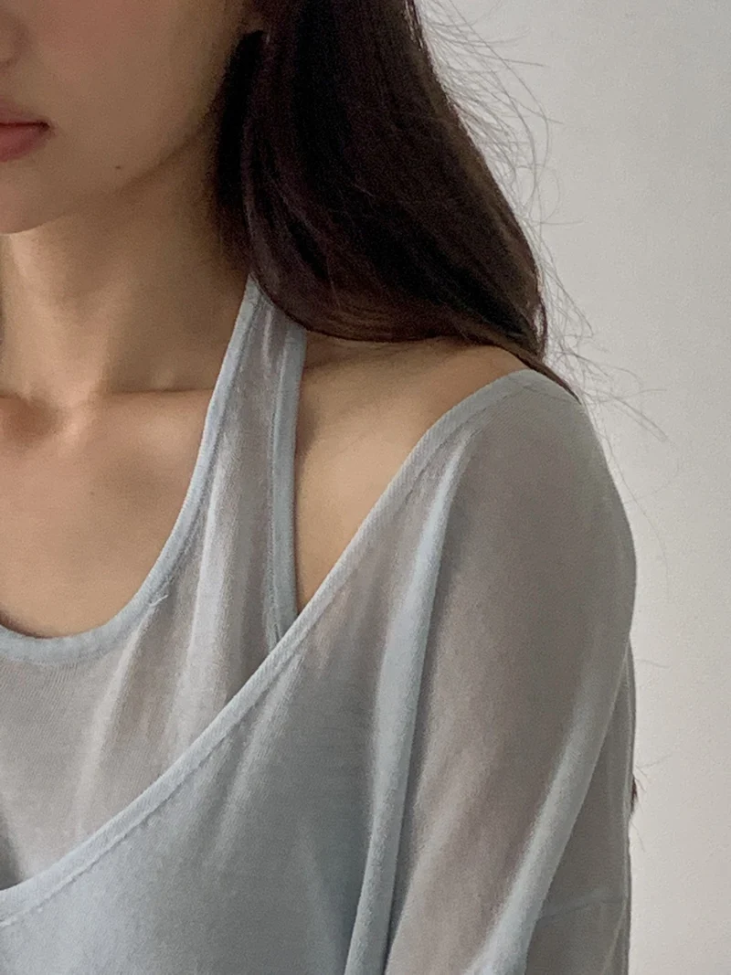Dressroom V-Neck Layered Look Long Sleeve Knit Top