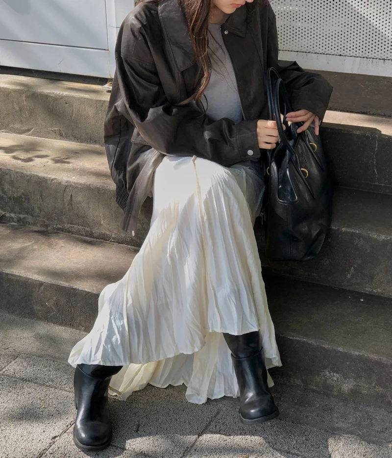 Dressroom Elastic Waist Crinkle Texture Maxi Flare Skirt