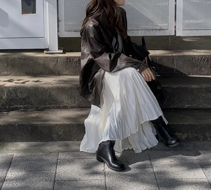Dressroom Elastic Waist Crinkle Texture Maxi Flare Skirt