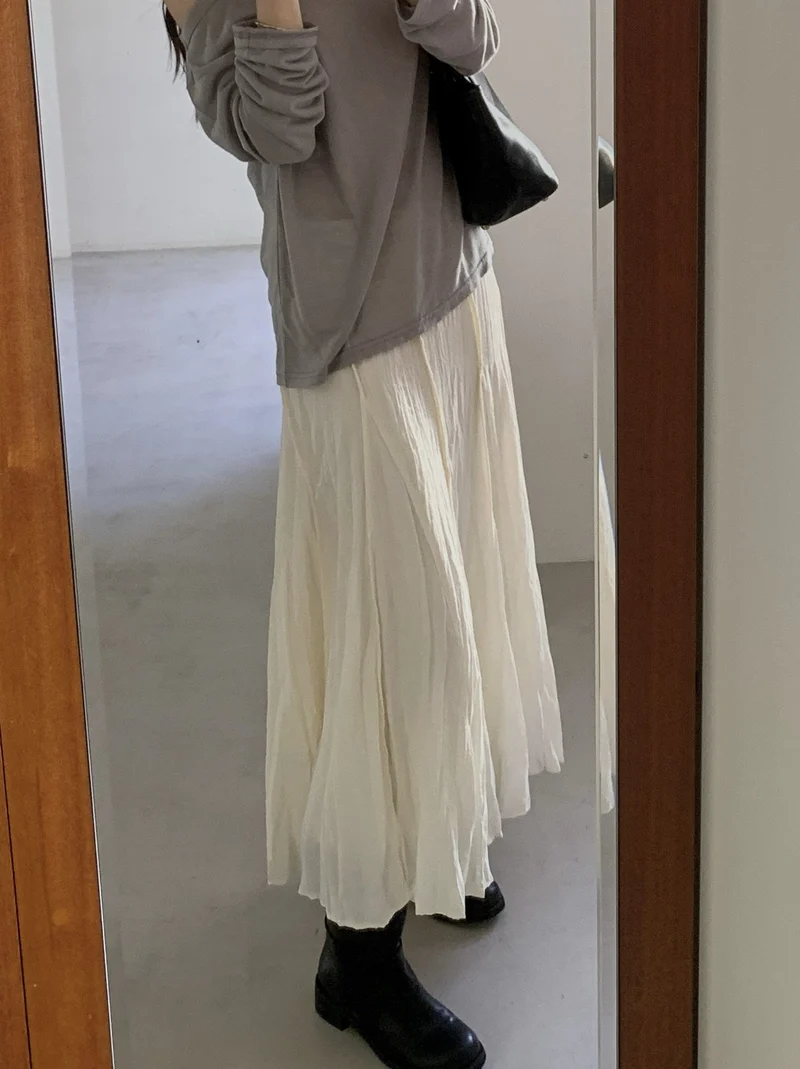 Dressroom Elastic Waist Crinkle Texture Maxi Flare Skirt