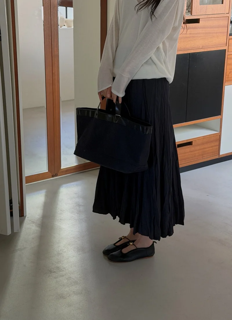 Dressroom Elastic Waist Crinkle Texture Maxi Flare Skirt