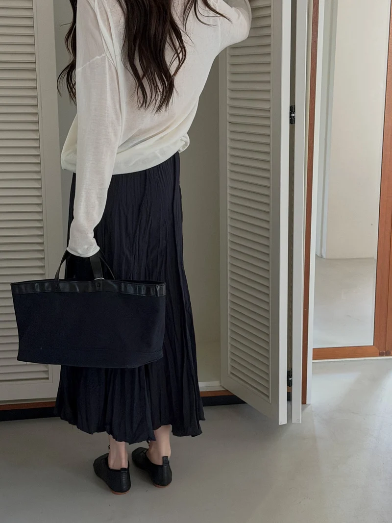 Dressroom Elastic Waist Crinkle Texture Maxi Flare Skirt